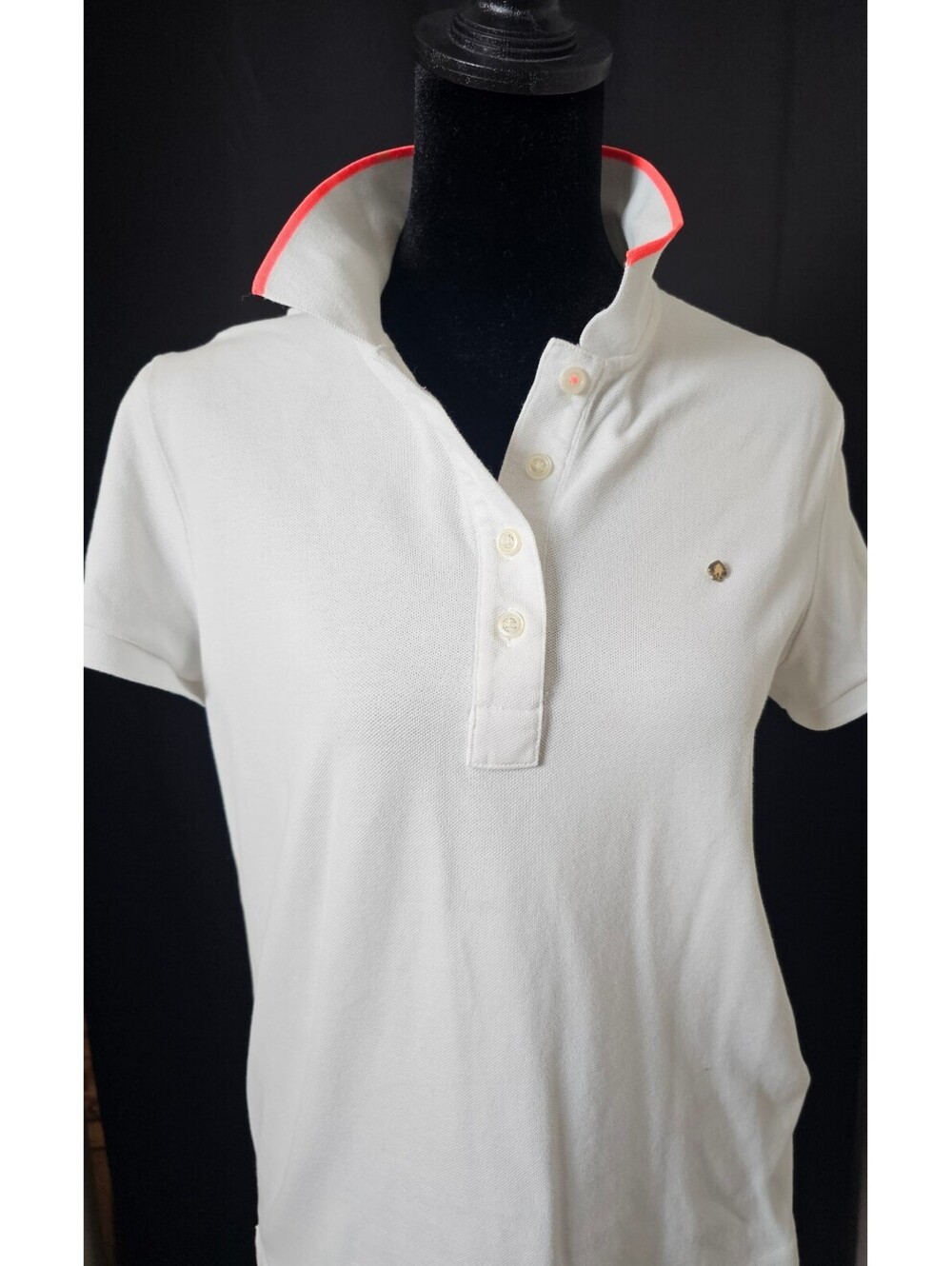 Kate Spade Collared Top White Womens L Polo Neon Trim